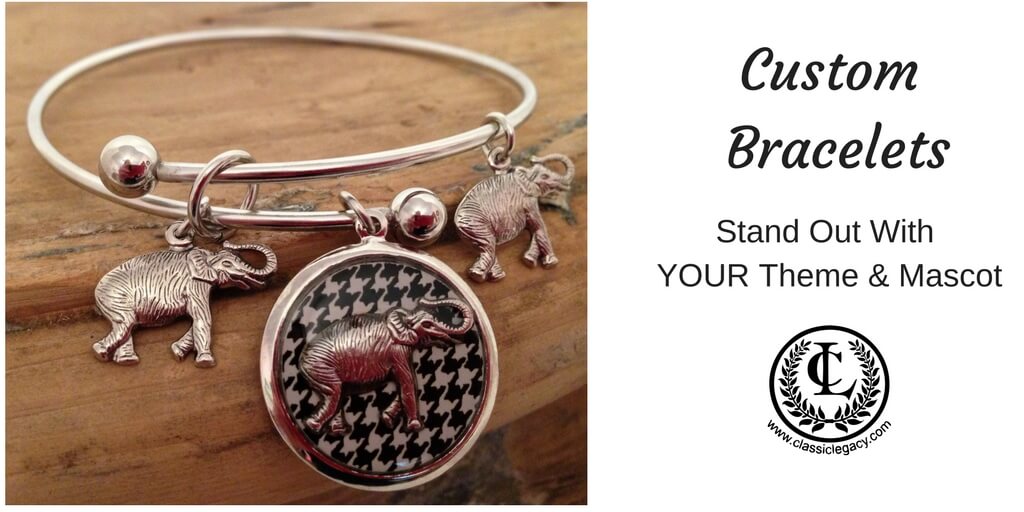 Custom Bracelet with YOUR Mascot Elephant & Houndstooth