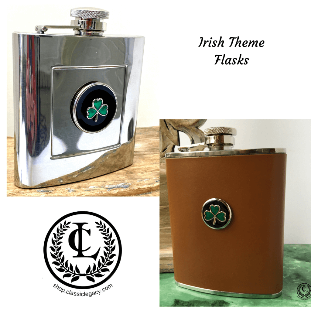 Irish theme flasks for St. Patrick's Day party