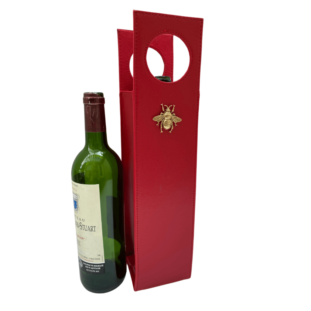 The Red Wine Carrier with Gold Bee is a good gift for any bee lover.