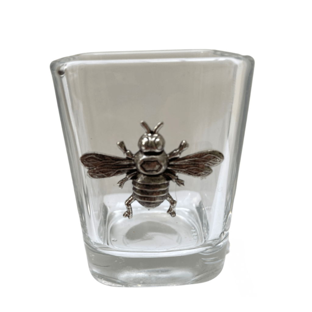 shot glass with silver bee
