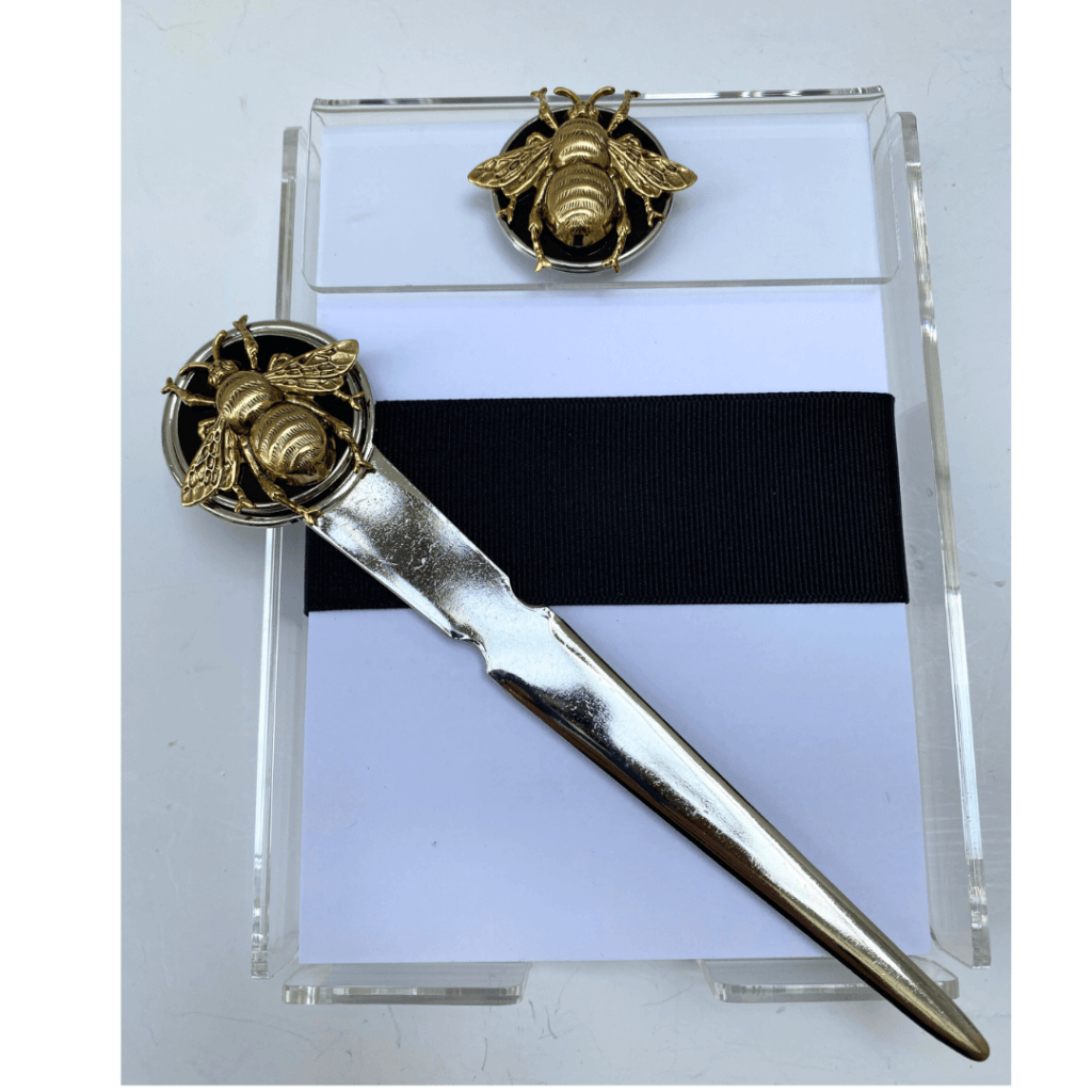 bee letter opener and notepad